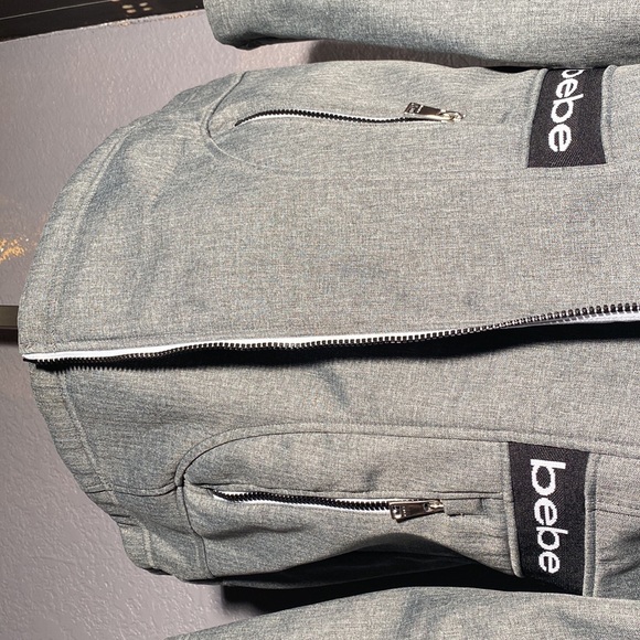 BEBE - tunic jacket: grey lined utility l/s hooded flared w pockets & logos - XL - Picture 10 of 16